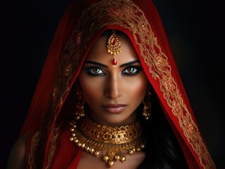 Stunning Indian bride face,  red saree