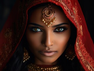 Stunning Indian bride face,  red saree