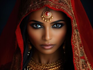 Stunning Indian bride face,  red saree