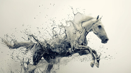 
Milk splashes onto a milky white poster of a full-length horse with lots of detail. Nice background. - obrazy, fototapety, plakaty