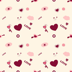 Love and valentine's seamless pattern. Valentine's Day seamless pattern in doodle style. Collection of valentines day backgrounds. Rainbow love made of cute little hearts
