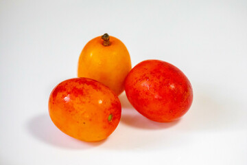 Ripe fruit of siriguela, seriguela, ceriguela or ciriguela (Spondias purpurea). Typical of the hot regions of Brazil