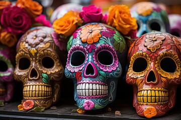 Sugar skulls. Day of the Dead Traditional Mexican Toys. Day of the dead, Dia de los Muertos, Mexico. Mexican traditional holiday  Día de los Muertos - Day of the