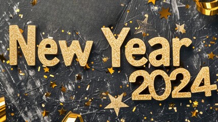 New Year 2024 Celebration: Enchanting Text on Sparkle Star Decoration for Festive Backdrop and Holiday Greeting Design