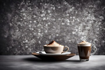 A high-definition image of an espresso shot, featuring rich crema and an intricately designed...