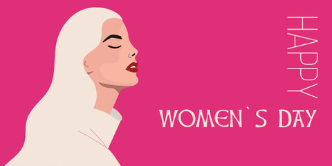 Elegant woman on a pink background, minimalism. Womans day banner