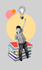 Young child student on stack books