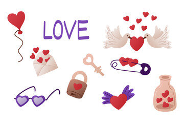 Romantic flat elements for Valentines day