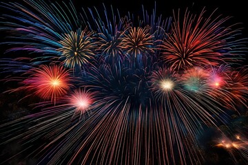 Spectacular explosions of light punctuate the festive darkness, as fireworks paint a breathtaking canvas in the night sky