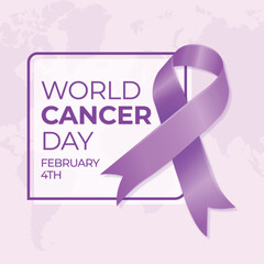Vector Illustration of World cancer awareness day  4th February template with purple lavender ribbon and globe background