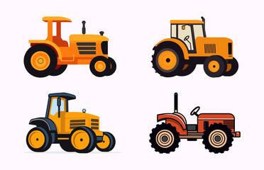 Obraz na płótnie Canvas Tractor flat illustration Set, Agricultural farm transport Vector Outline icon