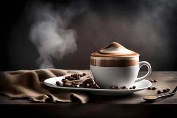 Foto op Plexiglas A high-definition image of an espresso shot, featuring rich crema and an intricately designed coffee cup, embodying the essence of coffee craftsmanship © Muhammad