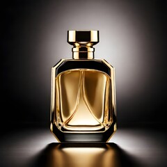 International Fragrance Day March 21. Closeup luxury designed Perfume bottle isolated on black background with copy space for text. Product Photography concept. Perfume bottle luxury design for logo