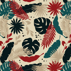 Abstract art nature background vector. Modern shape line art wallpaper. Boho foliage botanical tropical leaves and floral pattern design for summer sale banner , wall art, prints and fabrics.