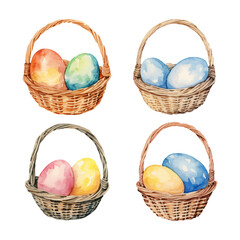 watercolor painting of easter egg on basket vector