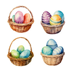 watercolor painting of easter egg on basket vector