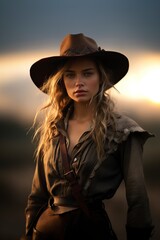 attractive and beautiful cowboy woman from the wild west