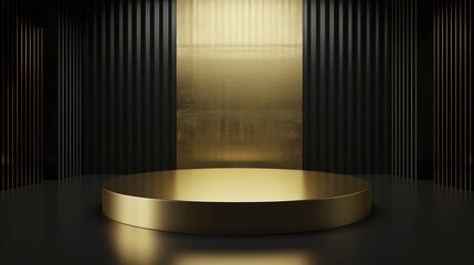  abstract combination of black and gold background with empty stage Cylinder podium display, showcase for product presentation