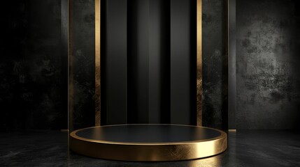  abstract combination of black and gold background with empty stage Cylinder podium display, showcase for product presentation