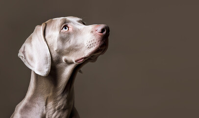 Pet Dog, Disciplined Devotion.  Weimaraner's Close-Up Reveals Obedient Alertness, Ready for...