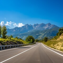 Scenic mountain road with blue sky