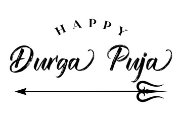 Happy Durga Puja lettering hindu festival vector illustration.