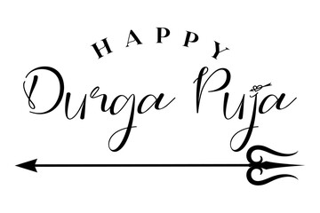 Happy Durga Puja lettering hindu festival vector illustration.