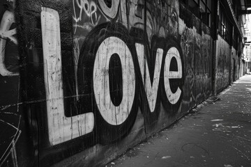 Street Love in Black & White: raw essence of urban culture with our graffiti-style 'love' word.