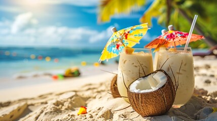 Sunny Tropical Beach Bar with Piña Coladas

