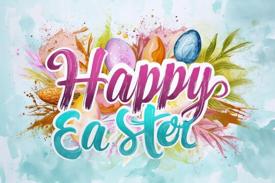 Celebrate Easter in Color: Our vibrant 'Happy Easter' paint lettering brings joy and festivity. Ideal for creating cheerful banners and greeting cards that capture the spirit of the holiday."