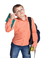 Schoolchild in glasses with apple