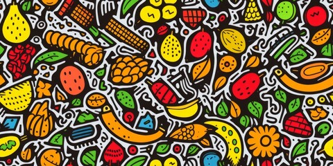 Colorful doodle seamless pattern, wallpaper background.