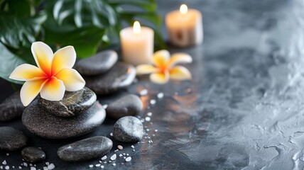 Tranquil Spa Setting with Massage Stones, Soaps, and Candles