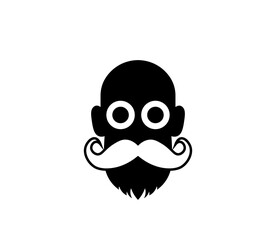 Cartoon silhouette of a face with a beard and glasses on a white background. Vector illustration