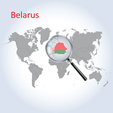 Magnified map Belarus with the flag of Belarus enlargement of maps, Vector Art