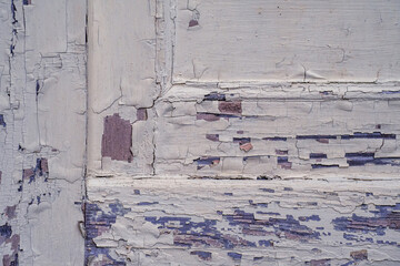 Background texture-painted chipped wood on vintage door, cream color with lavender and blue paint showing through
