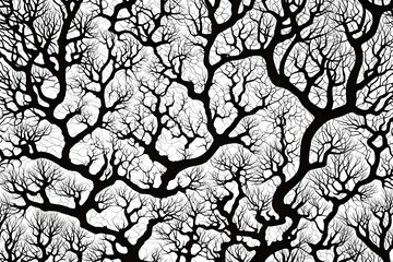 seamless background with tree, Vector generative branch growth pattern. Lichen like organic structure with veins. Monocrome square biological net of vessels