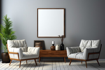 Visualize a minimalist arrangement featuring white and dark brown chairs against a clean background. 