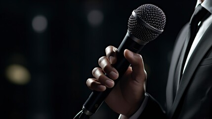 hands holding a speech recording microphone