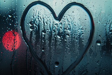Heart on foggy glass. Background with selective focus and copy space
