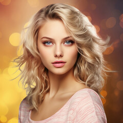 portrait of young pretty woman natural beauty blond hairstyle on background 