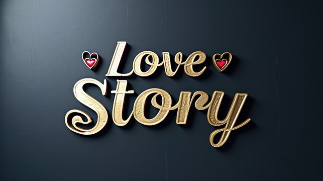 'Love Story' gold 3D calligraphy. A minimalistic, exclusive illustration that symbolizes the union of hearts and the artistry of a significant connection.