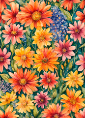 Fototapeta na wymiar patrón floral de margaritas multicolor