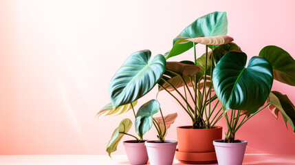 Obraz premium Philodendron, a stunning indoor plant with unique leaf color. Phyto decor for apartments, houses, and offices. A captivating stock photo of botanical elegance