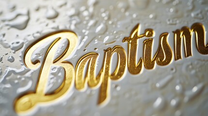 Elegant Baptism Invitations: Elevate your celebration with our exquisite 'Baptism' gold 3D hand lettering.