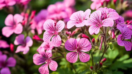 Breathtaking spring beauty with a flowerbed of vibrant pink blooms. A captivating stock photo capturing the essence of natures colorful awakening