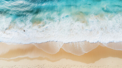 Top view sand beach, blue ocean waves photo 