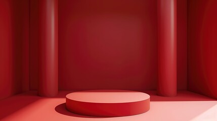 abstract red background with empty stage Cylinder podium display, showcase for product presentation
