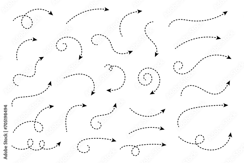 Aufkleber curved dotted arrow. zigzag arrow stripes design with dotted lines.