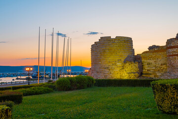 Nessebar old town in Bulgaria. Nesebar is one of the major seaside resorts on the Bulgarian Black Sea Coast. UNESCO heritage site. View of the city at dawn.